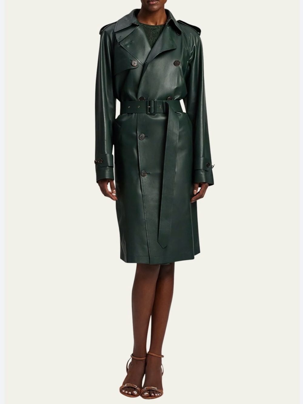 RALPH LAUREN COLLECTION NILES GREEN LEATHER TRENCH COAT